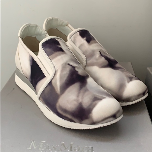 NEW MAX MARA MM 30 Neutro Gray Floral Sneakers - Picture 2 of 14